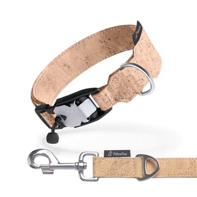 FollowPaw AirTag Collar + Lead (Set) - Natural - Collar M | 36-43 cm | 15-17 in. Neck