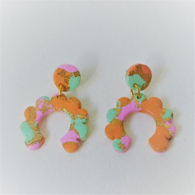 Abstract Metallic Scallop Hoop Statement Earrings (Creamy Orange)