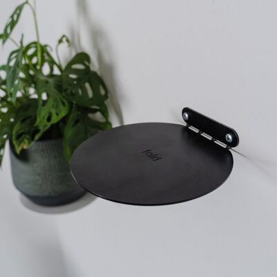 Estante Befold redondo, 16 cm, negro | Estantes minimalistas, flotantes, invisibles, de acero para pared/habitación para plantas, adornos o libros