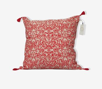 Housse de coussin ethnique beige / rouge atomique - 50 x 50 1