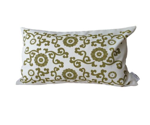 Housse de coussin Hataï blanc / vert olive - 30 x 50