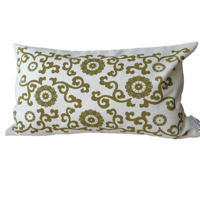Hataï white / olive green cushion cover - 30 x 50