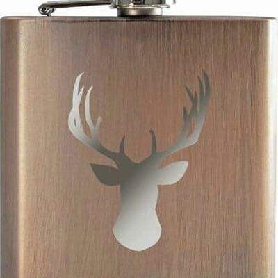 Stainless steel hip flask with a bronze look and a deer motif