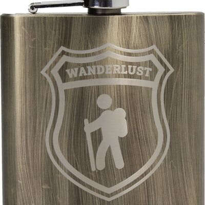 Stainless steel hip flask with a bronze look, Wanderlust