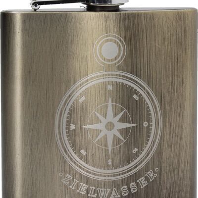 Bronze-look stainless steel hip flask with compass motif
