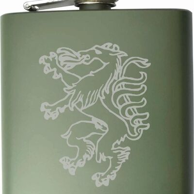 Flask made of stainless steel in army look, Styrian panther motif