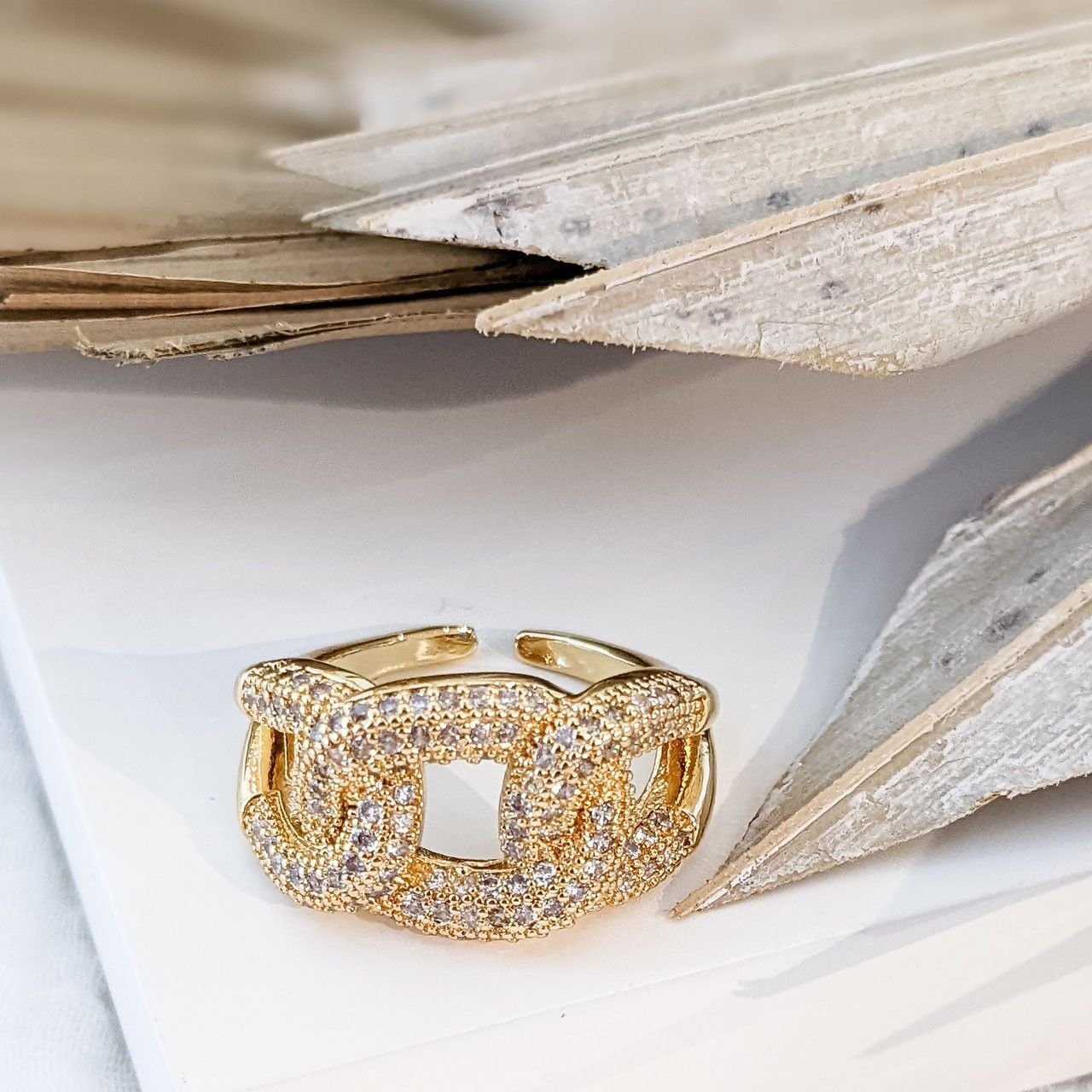 Bague ajustable maillons XL zirconiums