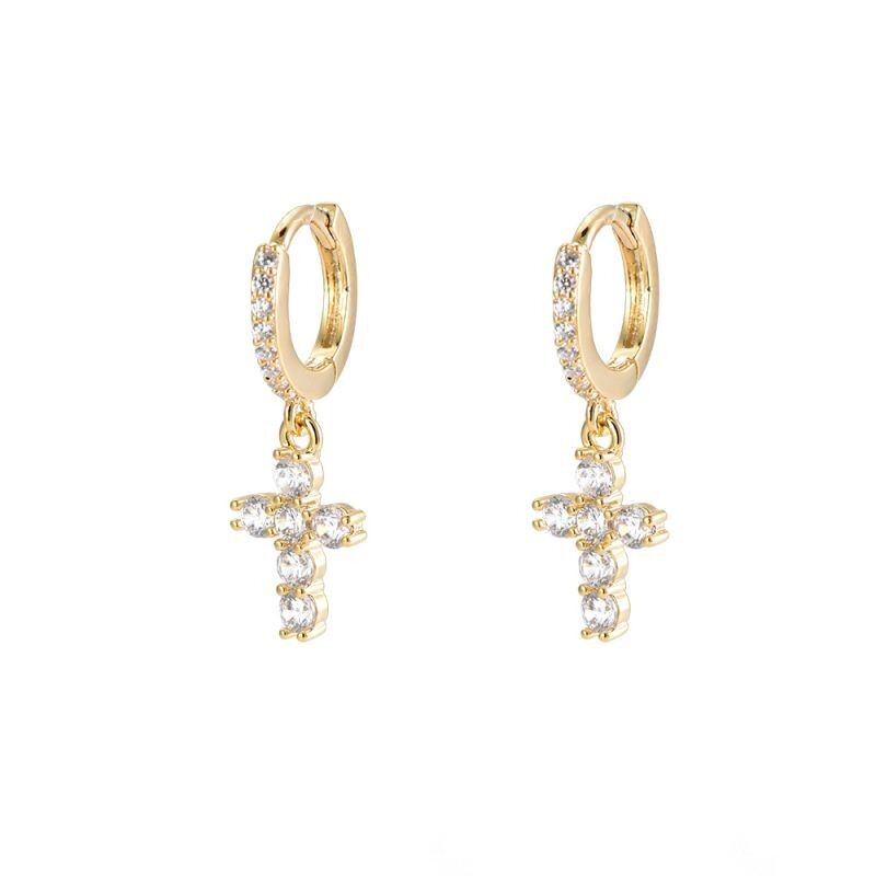 Mini orecchini a cerchio con zirconi con croce