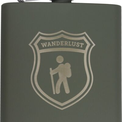 Army Green Stainless Steel Hip Flask, Wanderlust
