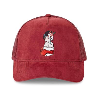 Tokyo Time Tattoo Geisha Trucker Cap - Suede Burgundy