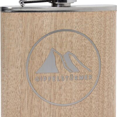 Flask made of stainless steel with real wood casing, summiteer