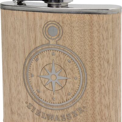 Flask made of stainless steel with real wood casing, target water