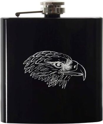 Flasque en acier inoxydable noir avec motif tête d'aigle 1
