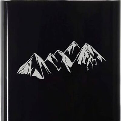 Flachmann aus Edelstahl in schwarz mit Berg-Motiv