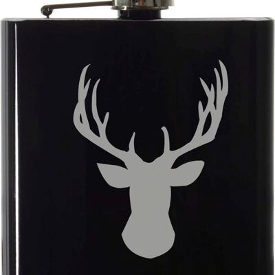 Flasque en acier inoxydable noir avec motif cerf