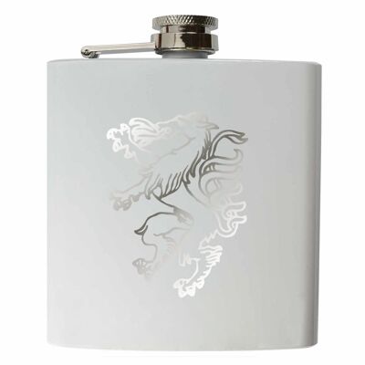 Flask made of stainless steel in white with a Styrian panther