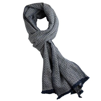 Navy/white herringbone scarf in cashmere and wool