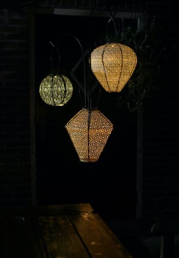 Lanterne Led Durable Décoration Jardin Ikat Diamant - 28 cm - Taupe 2