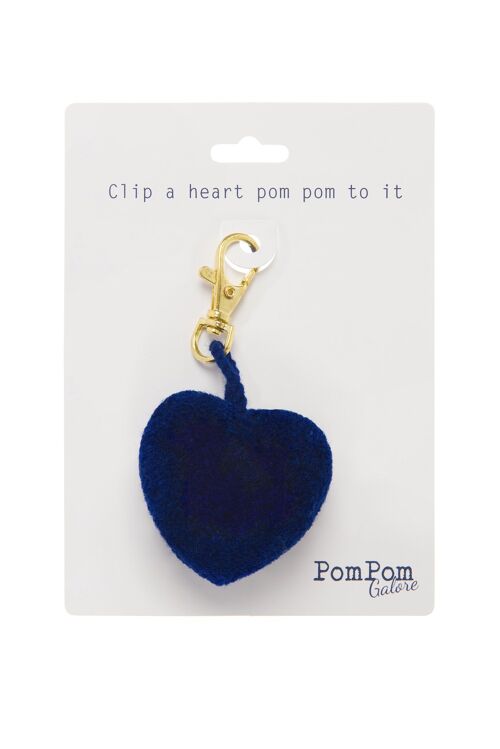 Indigo pom pom heart Clip
