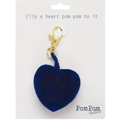 Clip a cuore con pom pom indaco