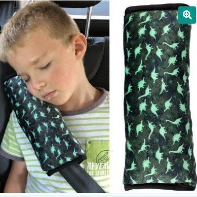 Car sleeping pillow dinosaur Dino for children girls boys - machine washable - cuddly soft - car belt cushion, belt protector, belt protection booster seat, car cushion, travel cushion, vacation