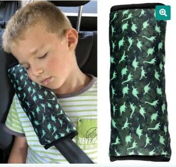 Oreiller de couchage de voiture dinosaure Dino pour enfants filles garçons - lavable en machine - doux et doux - coussin de ceinture de voiture, protecteur de ceinture, siège d'appoint de protection de ceinture, coussin de voiture, coussin de voyage, vacances 1