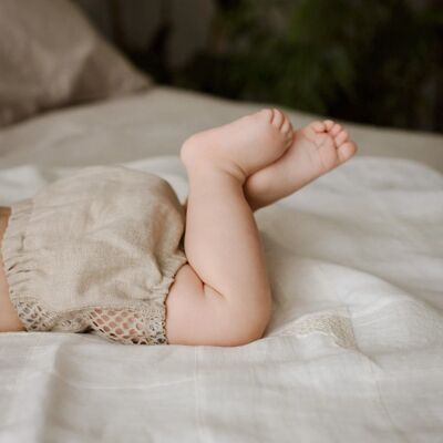 Ropa interior de recién nacido, braguitas de bebé, bombachos de lino para bebés - Blanco sin teñir