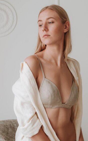 BELLA - Bralette en lin blanc biologique, soutien-gorge triangle doux pour femme - Blanc non teint 2