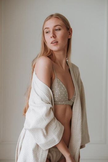 Organic White Linen Bralette, Soft Triangle Bra For Women