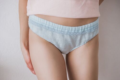 CHRISTINE - Organic Underwear, Lace Panties, Linen Panties -  Light Mint