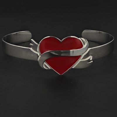 Bracelet jonc coeur argenté