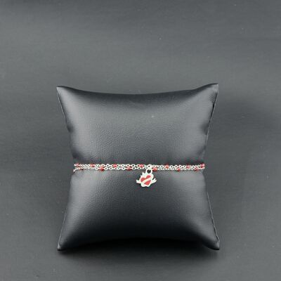 Bracelet argenté double rang coeur rouge