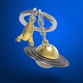 KEYCHAIN metalmorphose® Vectorbox Porte-clés charms Saturne & Fusée - Design/copyright déposé 2