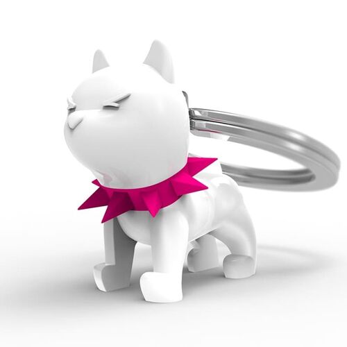 LLAVERO metalmorphose® Vectorbox Animal Fashion Bulldog  keyholder White + deep pink silicone necklac
