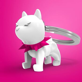 PORTE-CLÉS metalmorphose® Vectorbox Animal Fashion Bulldog porte-clés Blanc + collier silicone rose foncé 2