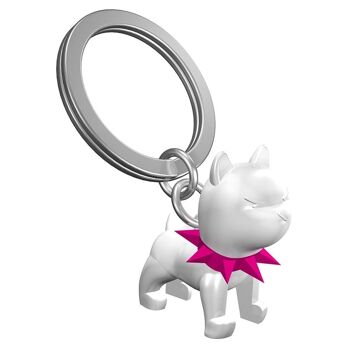 PORTE-CLÉS metalmorphose® Vectorbox Animal Fashion Bulldog porte-clés Blanc + collier silicone rose foncé 4