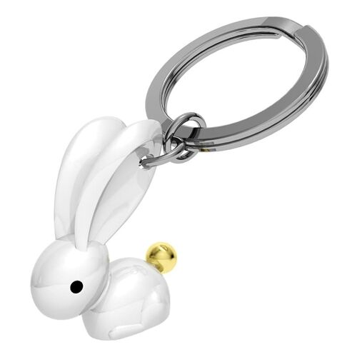 LLAVERO meta[l]morphose® Vectorbox Animal Fashion Bunny design - White paint, shiny gold tail - Black epoxy eyes - Bullet rings