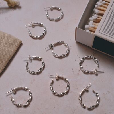 Silver Waved Mini Hoops