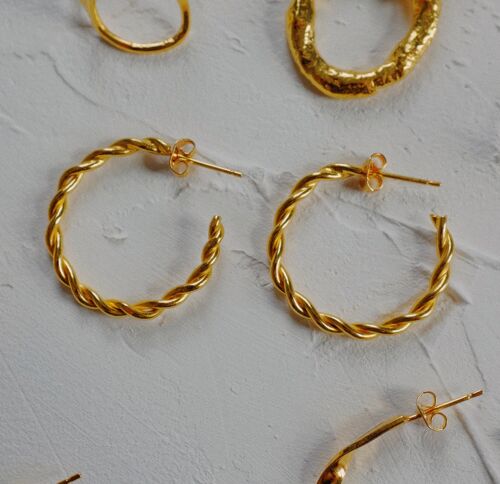 Gold vermeil small twisted hoops