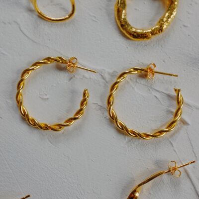 Gold vermeil small twisted hoops