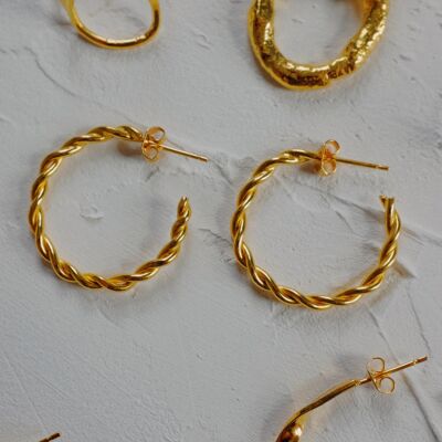Gold vermeil small twisted hoops