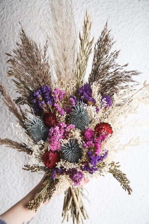 Grand bouquet de fleurs séchées violet, bleu, ivoire collection "Esprit Champêtre" n° 9