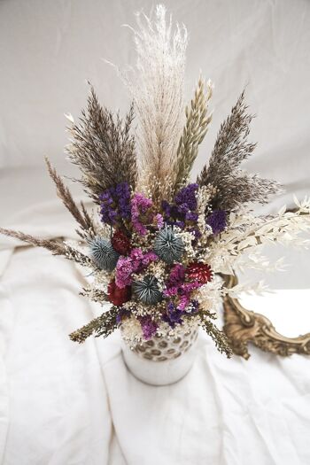 Grand bouquet de fleurs séchées violet, bleu, ivoire collection "Esprit Champêtre" n° 9 3