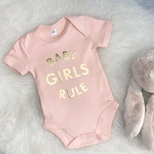 Baby Girls Rule Pink And Gold Babygrow