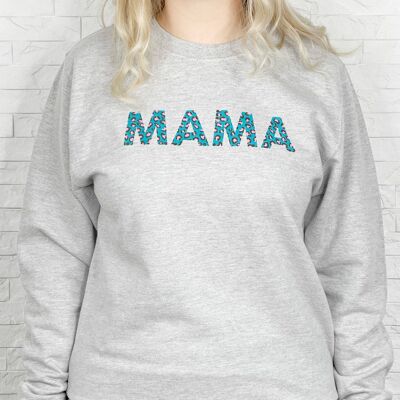 Rosa und blaues Mama-Sweatshirt mit Animal-Print