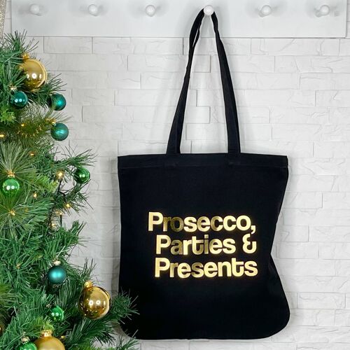 Prosecco, Parties And Presents Christmas Tote Bag