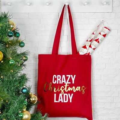 Bolsa de tela Crazy Christmas Lady Christmas