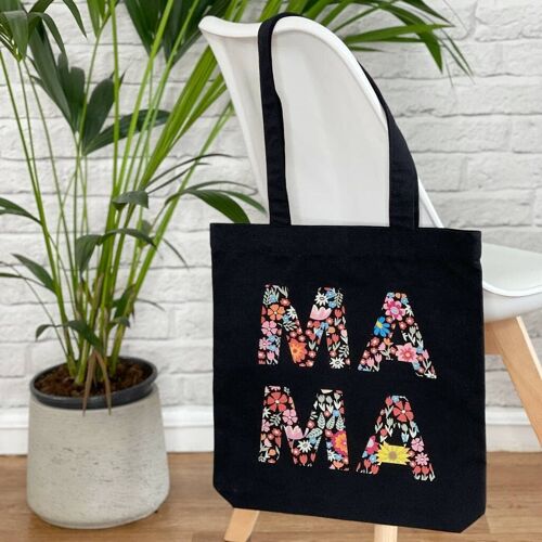 Black Floral Mama Tote Bag