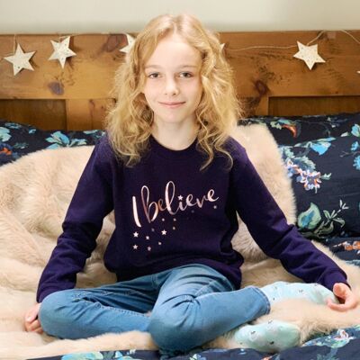 I Believe With Stars Rose Gold Kids Xmas Jumper