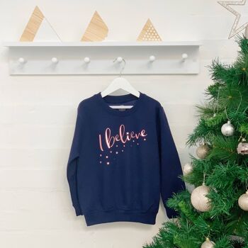 I Believe With Stars Rose Gold Kids Xmas Jumper 2
